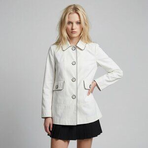 Anne Klein Waterproof White Cropped A-Line Coat